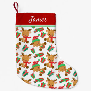 Petite Chaussette De Noël Cute Modern Christmas Reindeer Nom personnalisé