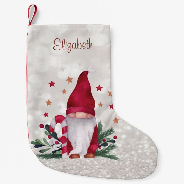 Petite Chaussette De Noël Cute Nordic Gnome Glittery Bokeh (Devant)