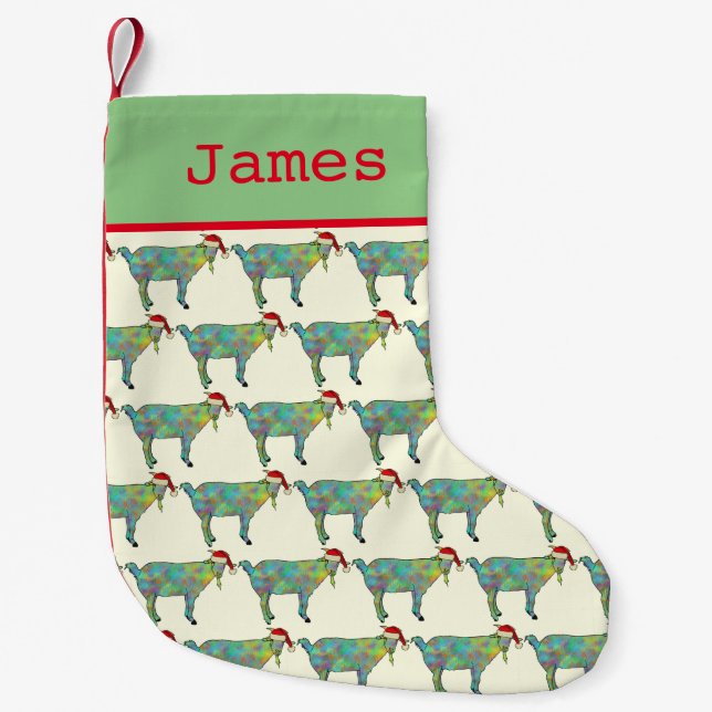Petite Chaussette De Noël Cute Père Noël Chèvre Personnalisé (Devant)