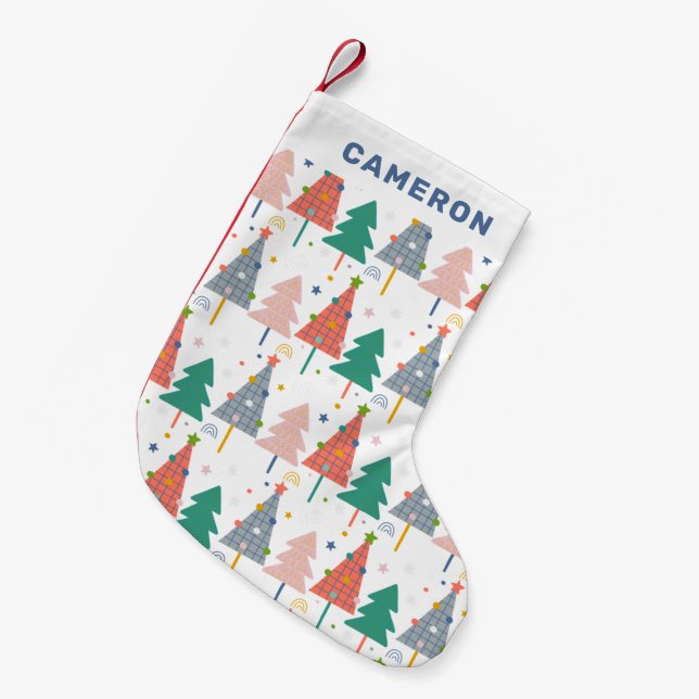 Petite Chaussette De Noël Cute Retro Noël Treen Motif personnalisé (Devant (Accrochage))