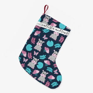 Petite Chaussette De Noël Cute rose Turquoise Hippo Papillon Floral Lily Pad