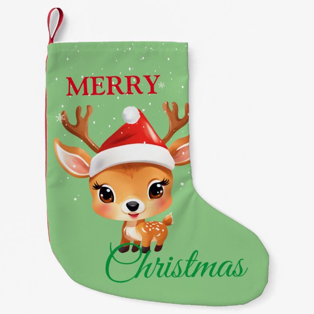 Petite Chaussette De Noël Cute Safari animal Reindeer Père Noël Christmas Co (Devant)
