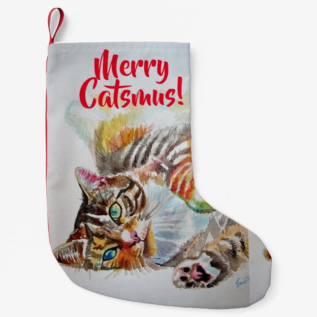 Petite Chaussette De Noël Cute Tabby Cat Merry Catsmus Séjour de Noël (Devant)