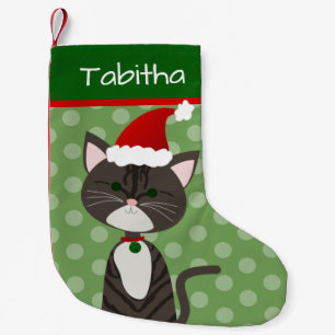 Petite Chaussette De Noël Cute tabby Père Noël Chat