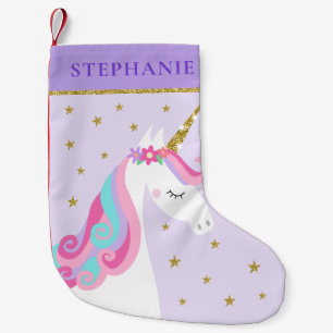 Petite Chaussette De Noël Cute Unicorn Étoiles Parties scintillant violet
