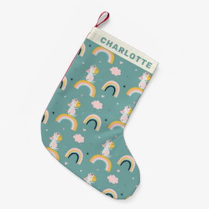 Petite Chaussette De Noël Cute Unicorns et Rainbows Turquoise Personnalisé
