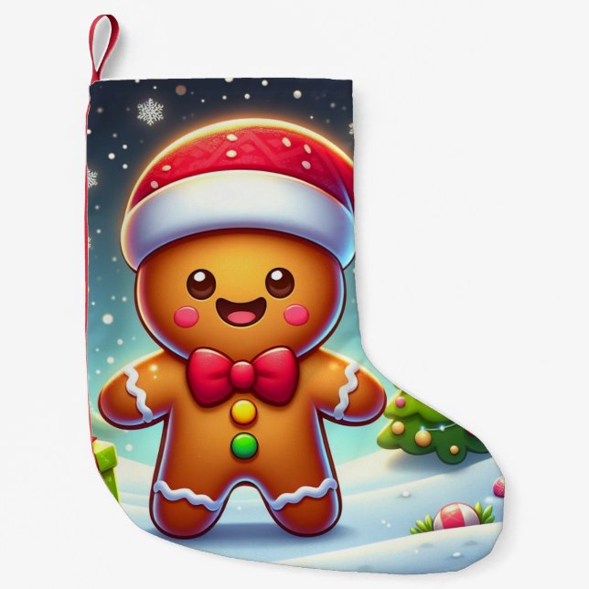 Petite Chaussette De Noël Cute Whimsical Noël/homme en pain d'épices d'hiver (Devant)