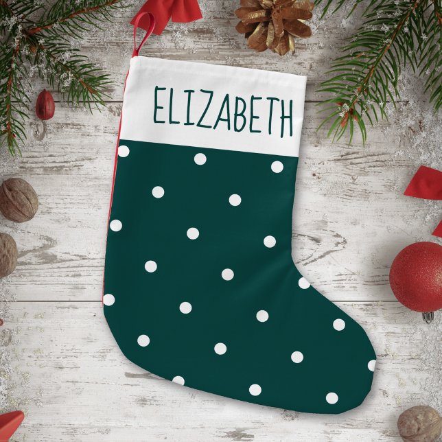 Petite Chaussette De Noël Cute White Polka Dot Festive Holiday Ajouter Votre (Créateur téléchargé)