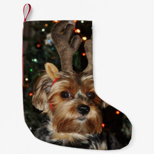 Petite Chaussette De Noël Cute Yorkshire Terrier avec Antlers Reindeer