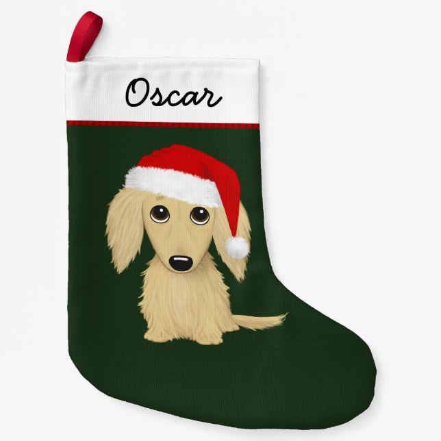Petite Chaussette De Noël Dachshund à crème Longhairy Père Noël Cute (Devant)
