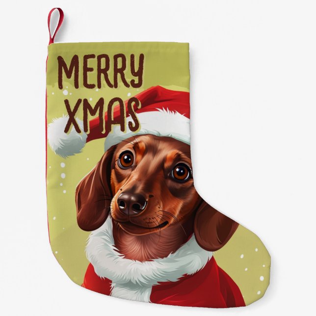 Petite Chaussette De Noël Dachshund avec tenue du Père Noël - Noël 1 (Devant)