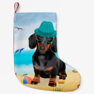 Petite Chaussette De Noël Dachshund Dog sur la plage