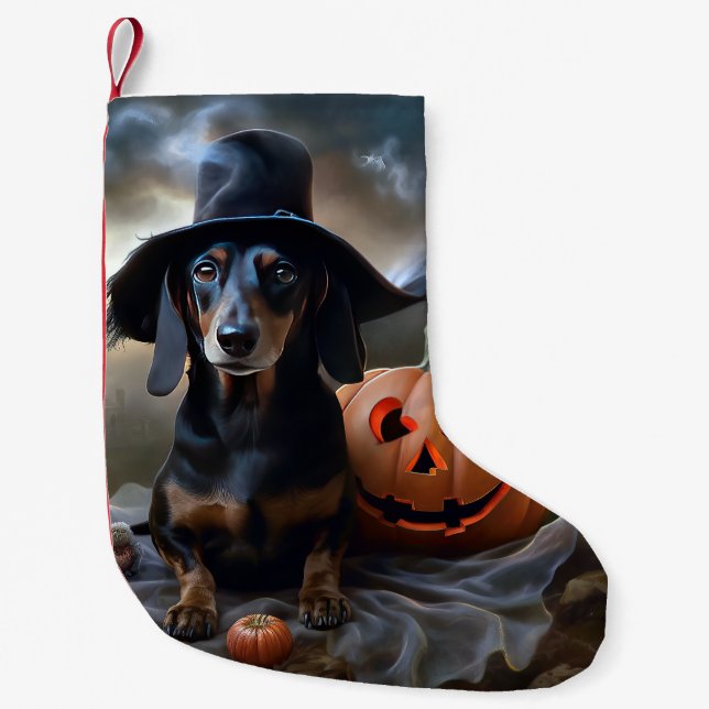 Petite Chaussette De Noël Dachshund Halloween effroi (Devant)