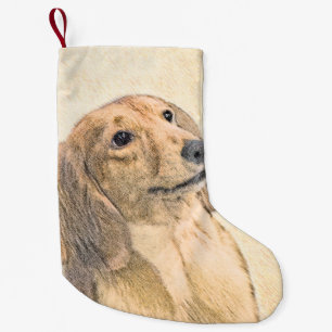 Petite Chaussette De Noël Dachshund (Longhaerien) Peinture - Art Chien origi