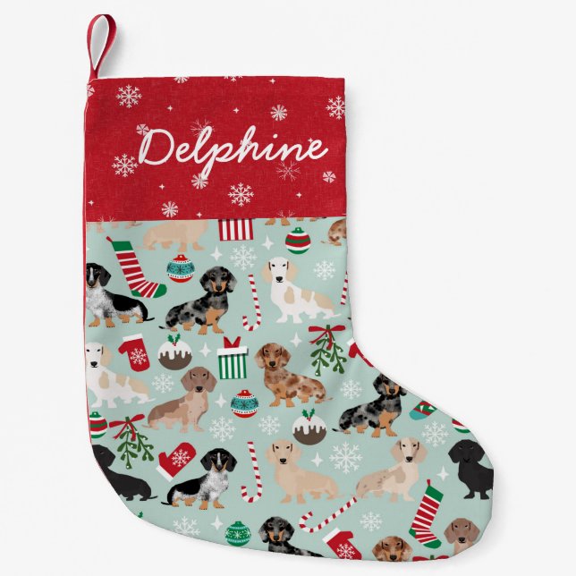 Petite Chaussette De Noël Dachshund Nom de l'animal de compagnie de Noël (Devant)