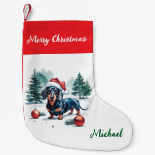 Petite Chaussette De Noël Dachshund personnalisé en chapeau de Père Noël Noë