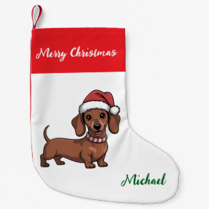 Petite Chaussette De Noël Dachshund personnalisé en chapeau de Père Noël Noë