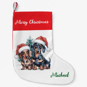 Petite Chaussette De Noël Dachshund personnalisé en chapeau de Père Noël Noë