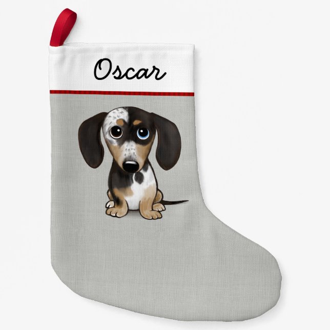 Petite Chaussette De Noël Dapple Dachshund Adorable Chien Personnalisé (Devant)