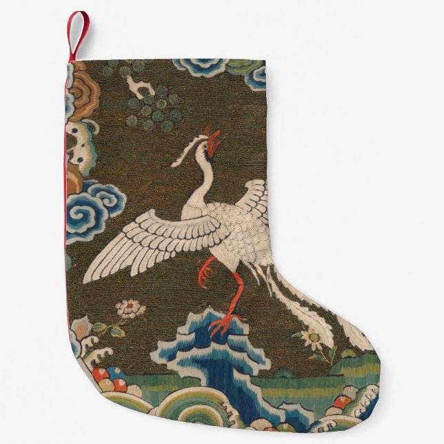 Petite Chaussette De Noël Décor d'antiquité chinois d'oiseaux (Devant)