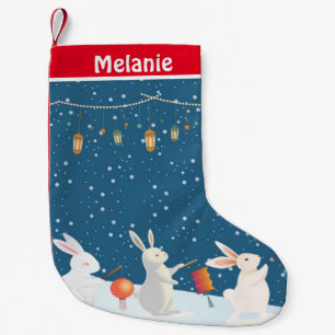 Petite Chaussette De Noël Défilé de lanterne de lapins dans la neige personn