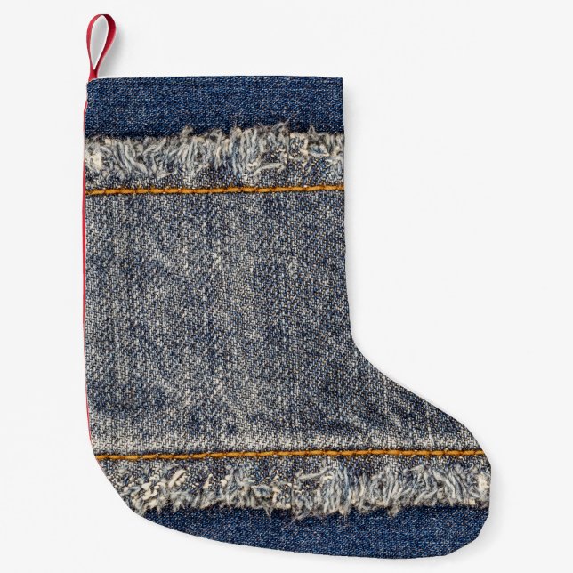 Petite Chaussette De Noël Denim Blue Jeans : Décontracté Double Patch (Devant)