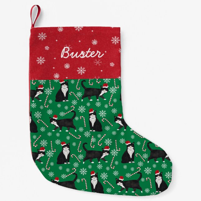 Petite Chaussette De Noël Dénomination de chat personnalisée Stockage de tux (Devant)