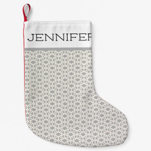 Petite Chaussette De Noël Dentelle blanche et grise Nom personnalisé