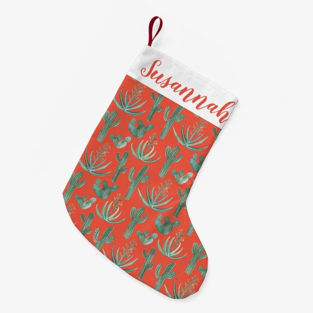 Petite Chaussette De Noël Desert Saguaro Cactus Succulents Motif PERSONNALIS (Devant (Accrochage))