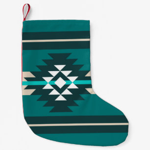Petite Chaussette De Noël Design aztèque en couleur turquoise