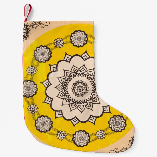 Petite Chaussette De Noël Design ornemental Mandala, style ethnique (Devant)