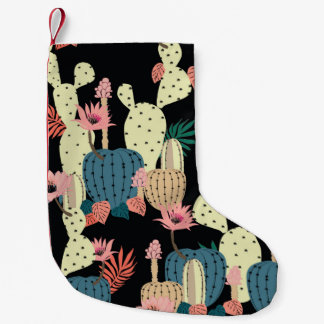Petite Chaussette De Noël Dessin à la main Cactus Plante et fleurs Chat sans