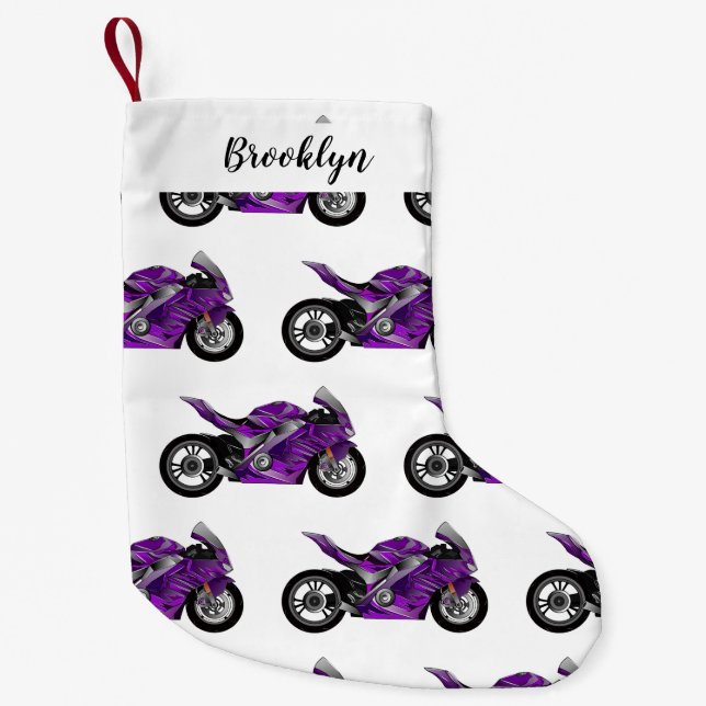 Petite Chaussette De Noël Dessin de moto de sport violet (Devant)