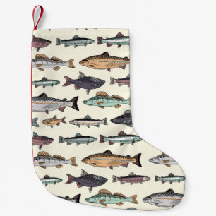 Petite Chaussette De Noël Dessins de poisson vintages, motif sans soudure.