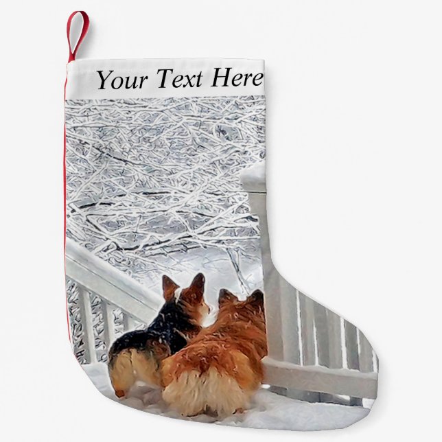 Petite Chaussette De Noël Deux Corgis dans la neige (Devant)