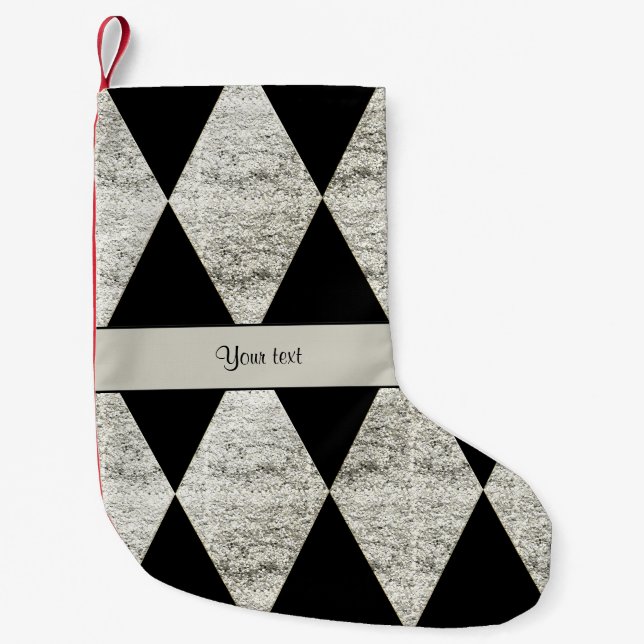 Petite Chaussette De Noël Diamants noirs et argentés élégants de parties (Devant)