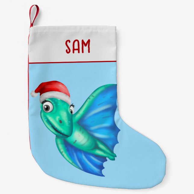 Petite Chaussette De Noël Dinosaur Stockage de Noël | Cute Dinosaur Bleu (Devant)