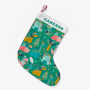 Petite Chaussette De Noël Dinosaure de Noël Vert Motif personnalisé