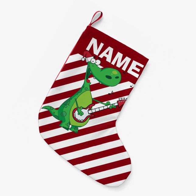 Petite Chaussette De Noël Dinosaure fait sur commande w/Guitar de Rockin (Devant (Accrochage))