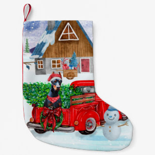 Petite Chaussette De Noël Doberman Chien en Livraison Noël Camion Neige