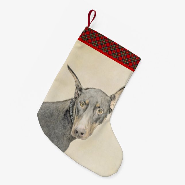 Petite Chaussette De Noël Doberman Pinscher Peinture - Art Chien original (Devant (Accrochage))