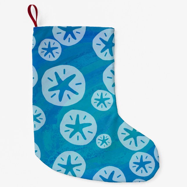 Petite Chaussette De Noël Dollar de sable blanc et Motif bleu (Devant)