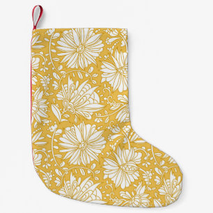 Petite Chaussette De Noël Doodle à fleurs dorées, abstrait dessiné à la main