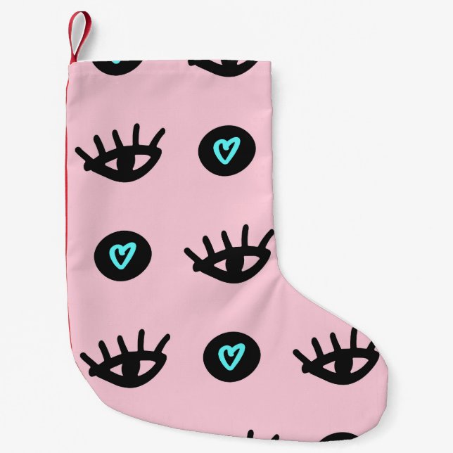 Petite Chaussette De Noël Doodle Fille : Coeurs Des Yeux Sans Couleur. (Devant)