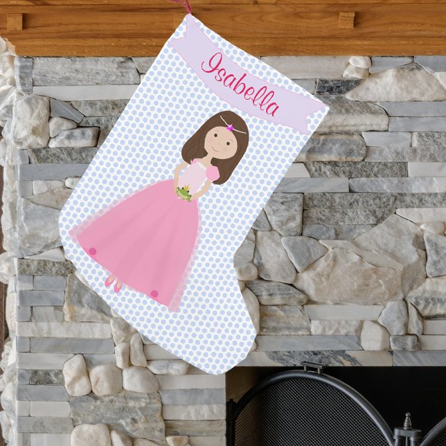 Petite Chaussette De Noël Douce Brown Hair Princesse Stockage personnalisé (Créateur téléchargé)