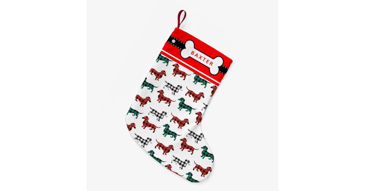 Petite Chaussette De Noël Doxies rouges de plaid de flanelle de Noël de |  Zazzle.ca