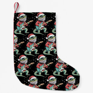 Petite Chaussette De Noël Dragon barbu de Noël jouant de la guitare Musicien