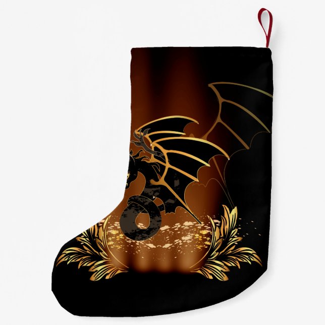 Petite Chaussette De Noël Dragon impressionnant dans l'or et le noir (Dos)
