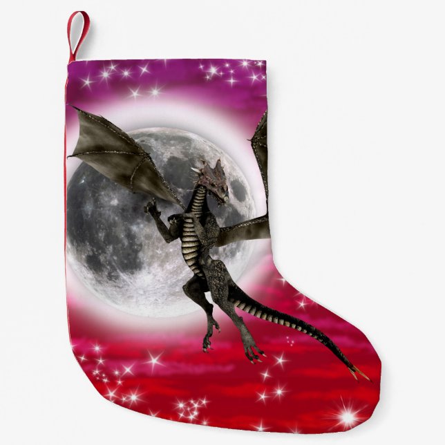 Petite Chaussette De Noël Dragon noir - Mythique Imaginaire Créature Ciel ro (Devant)