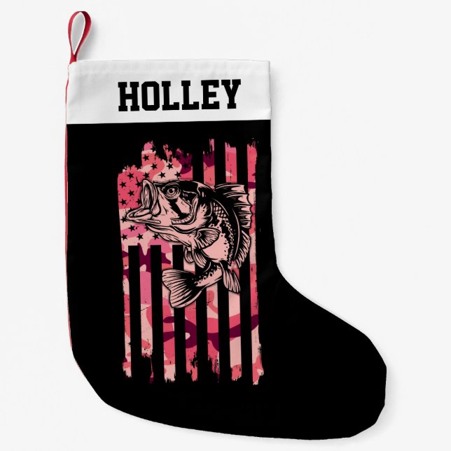 Petite Chaussette De Noël Drapeau américain de pêche personnalisé (Devant)